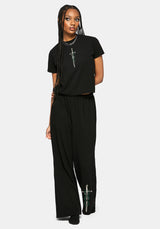Aelin Sword Embroidered Wide Leg Ribbed Trouser