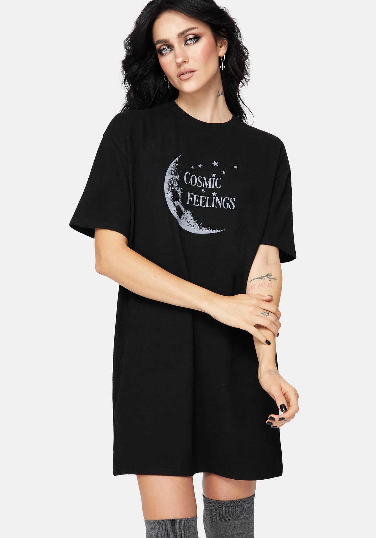Kosmisch Mond Grafik Druck Mini Pyjama T-Shirt Kleid