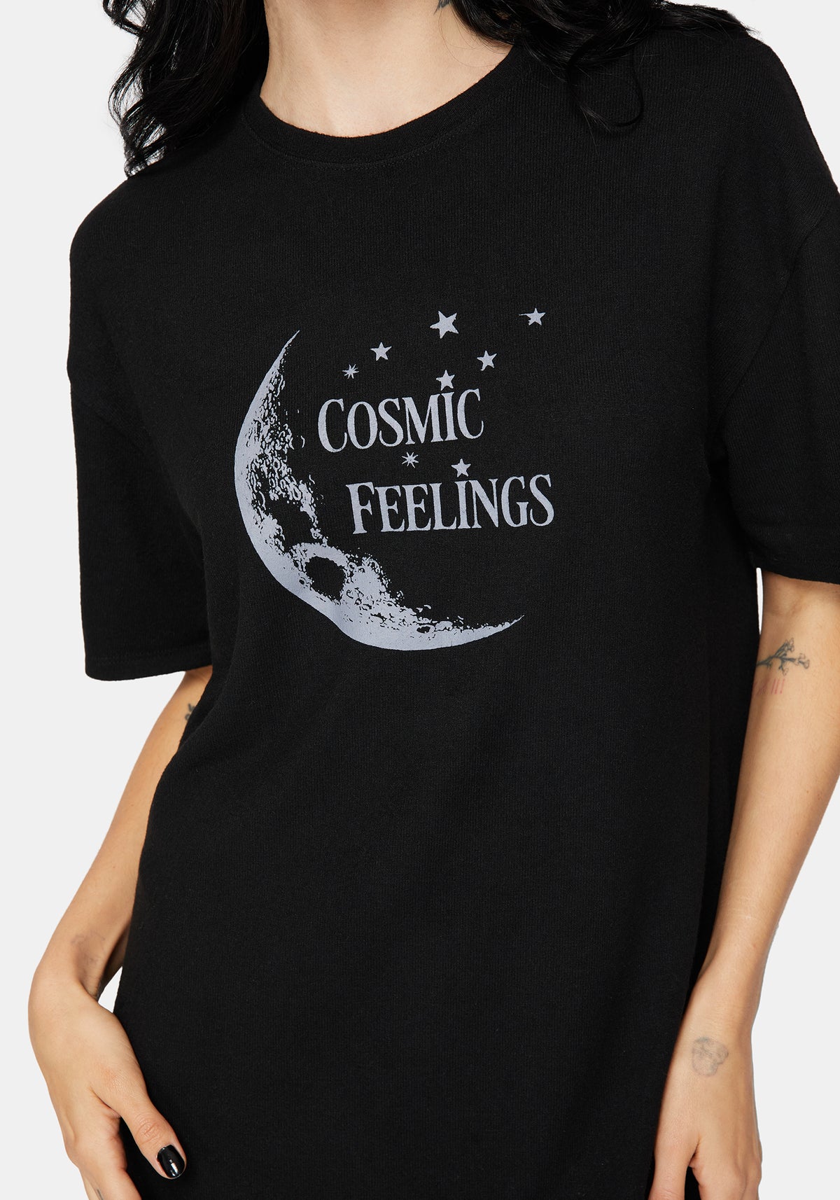 Kosmisch Mond Grafik Druck Mini Pyjama T-Shirt Kleid