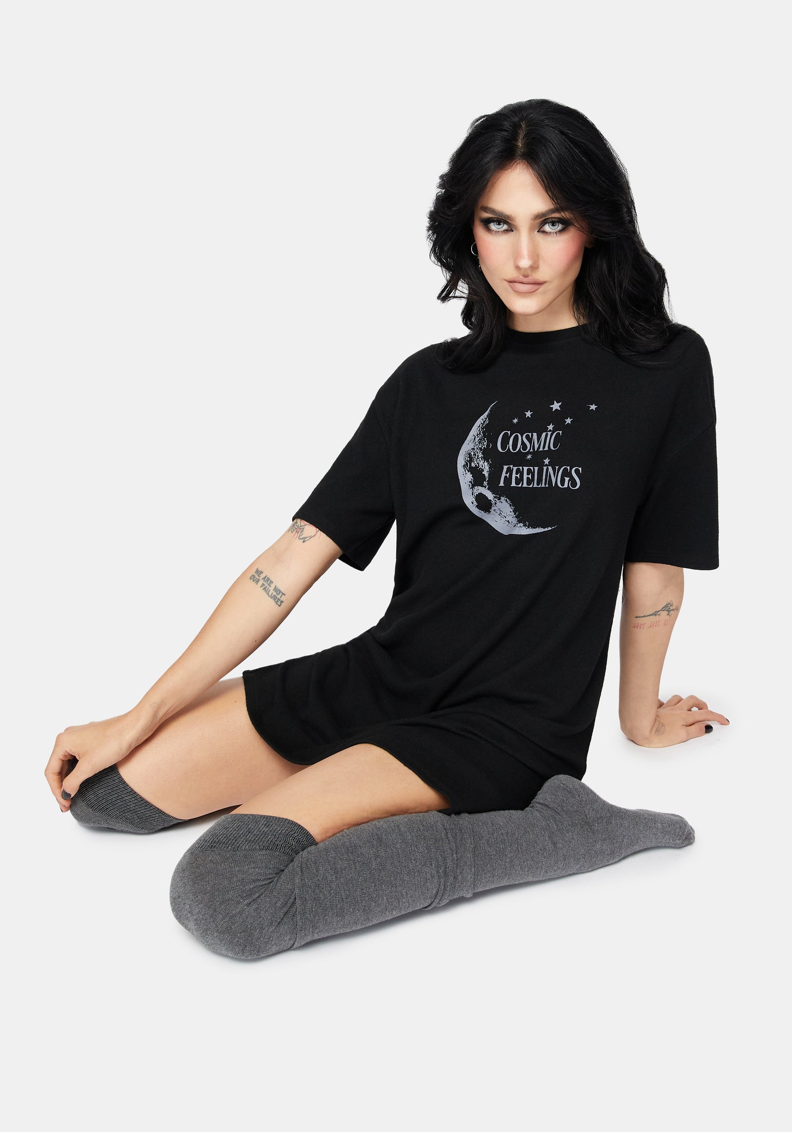 Kosmisch Mond Grafik Druck Mini Pyjama T-Shirt Kleid