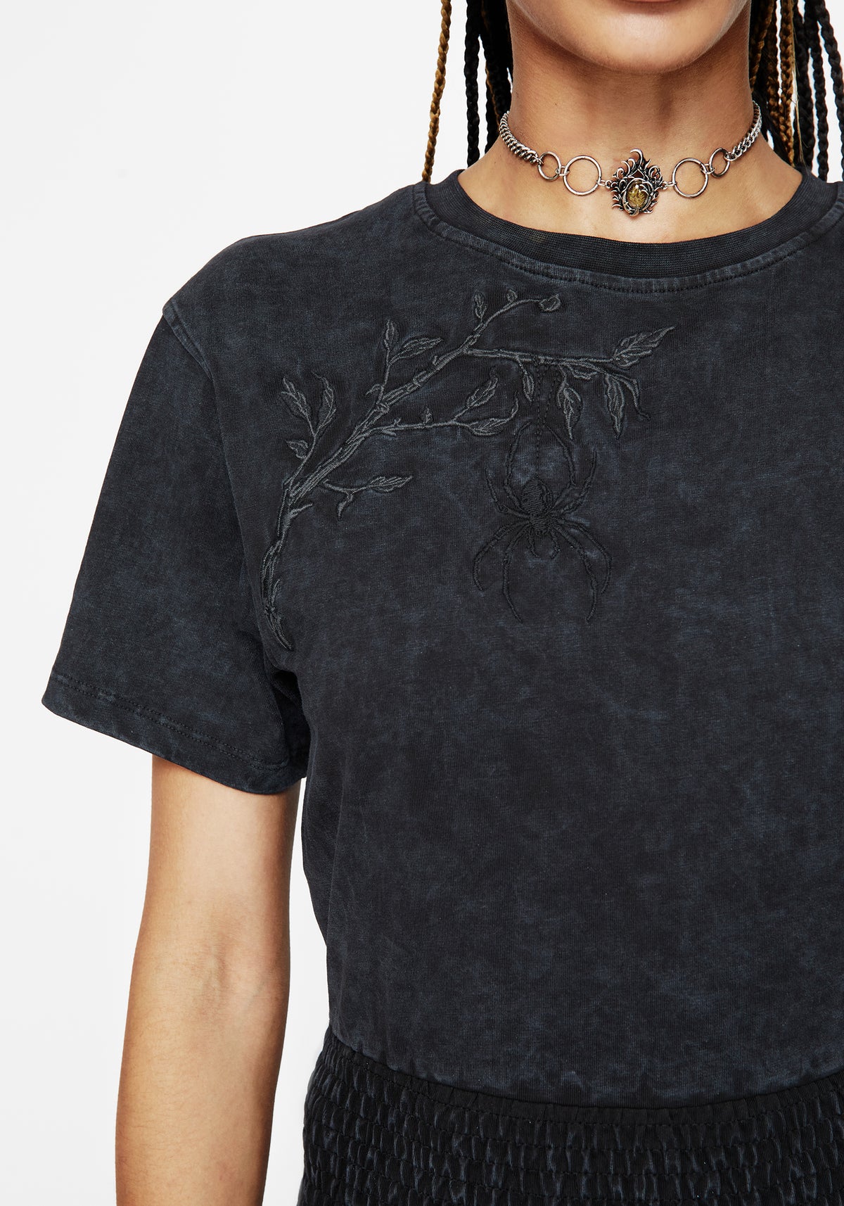 Lamia Spinne Bestickt Rüsche Taille Baumwolle T-Shirt
