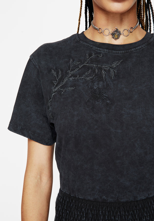 Lamia Spider Embroidered Smock Waist Cotton T-Shirt