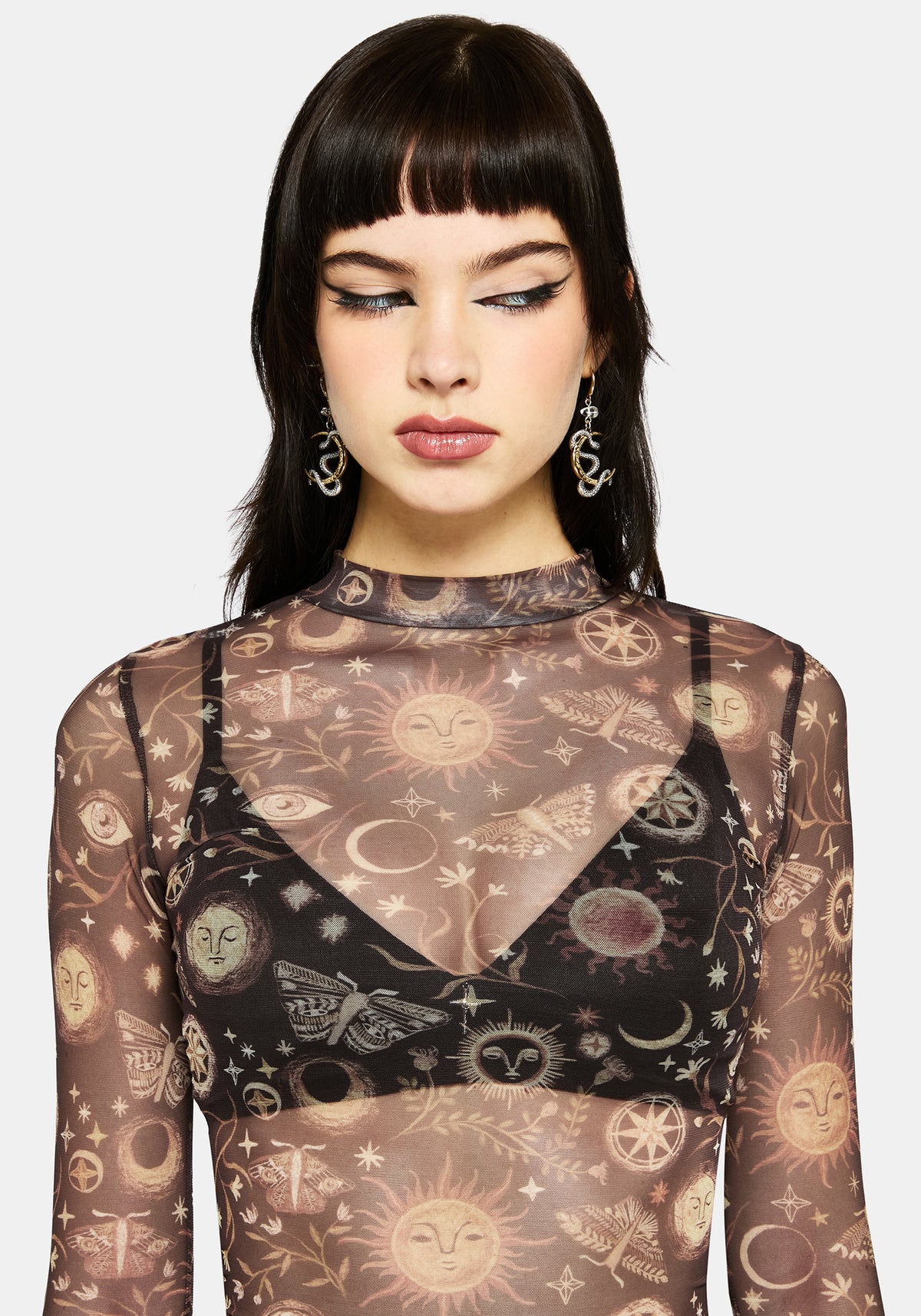 Rhea Lang Ärmel Bedruckt Mesh Top