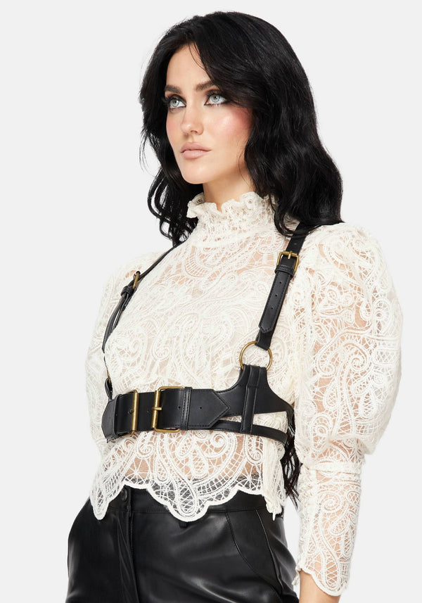 Lyra Spitze Gerafft Hoch Hals Bluse