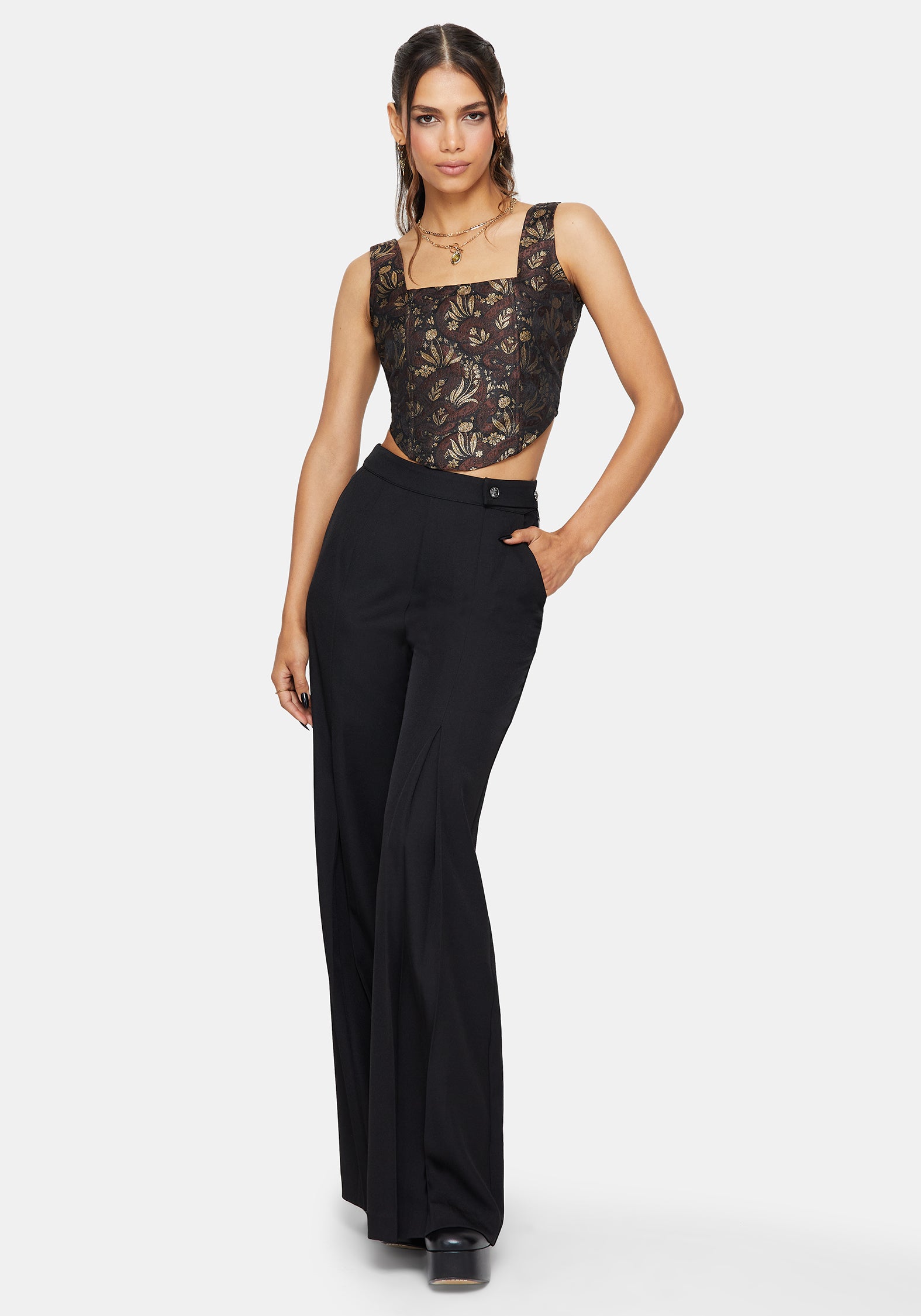 Rena Schlange Jacquard Korsett Top - Braun