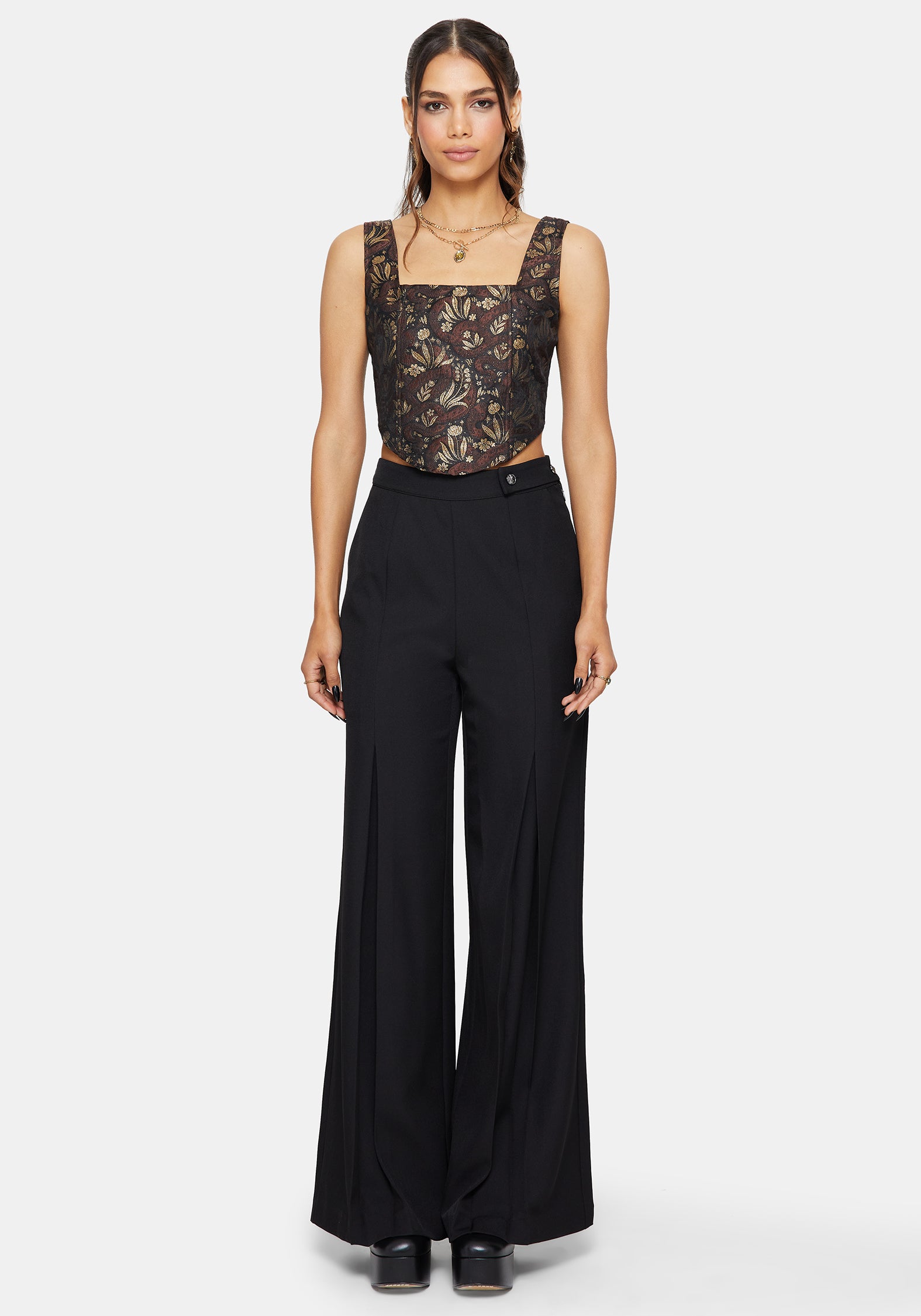 Rena Schlange Jacquard Korsett Top - Braun