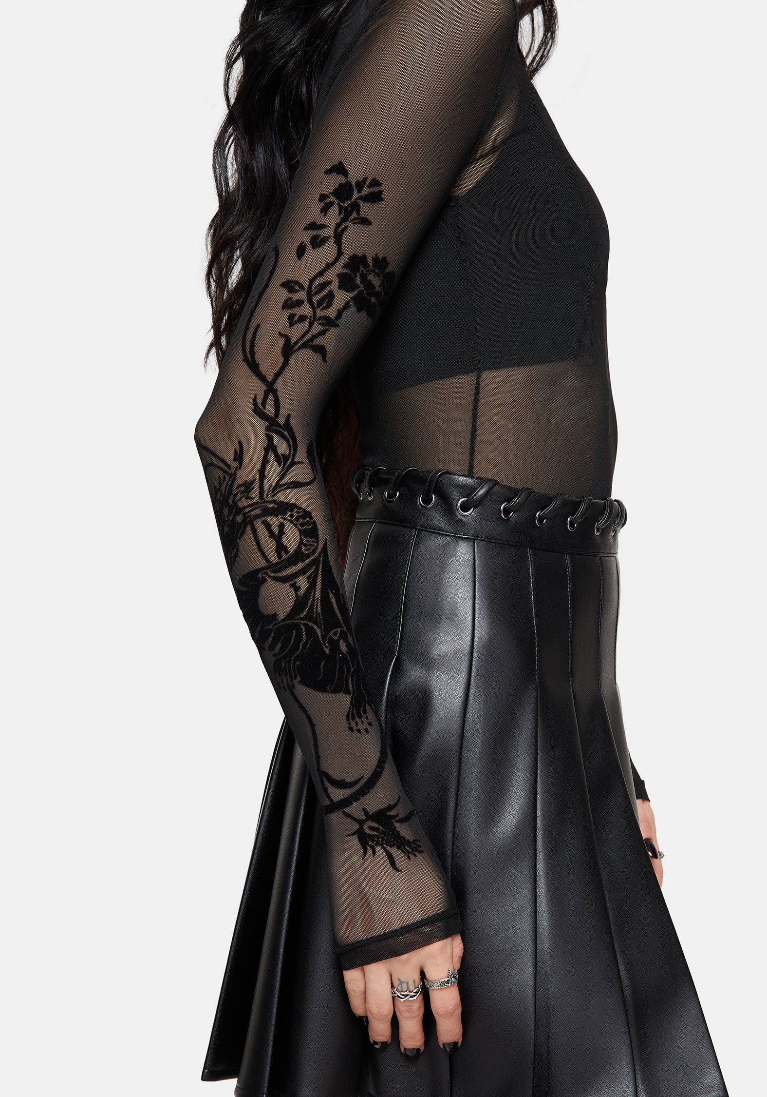 Tessa Beflockt Mesh Lang Mit Ärmeln Body