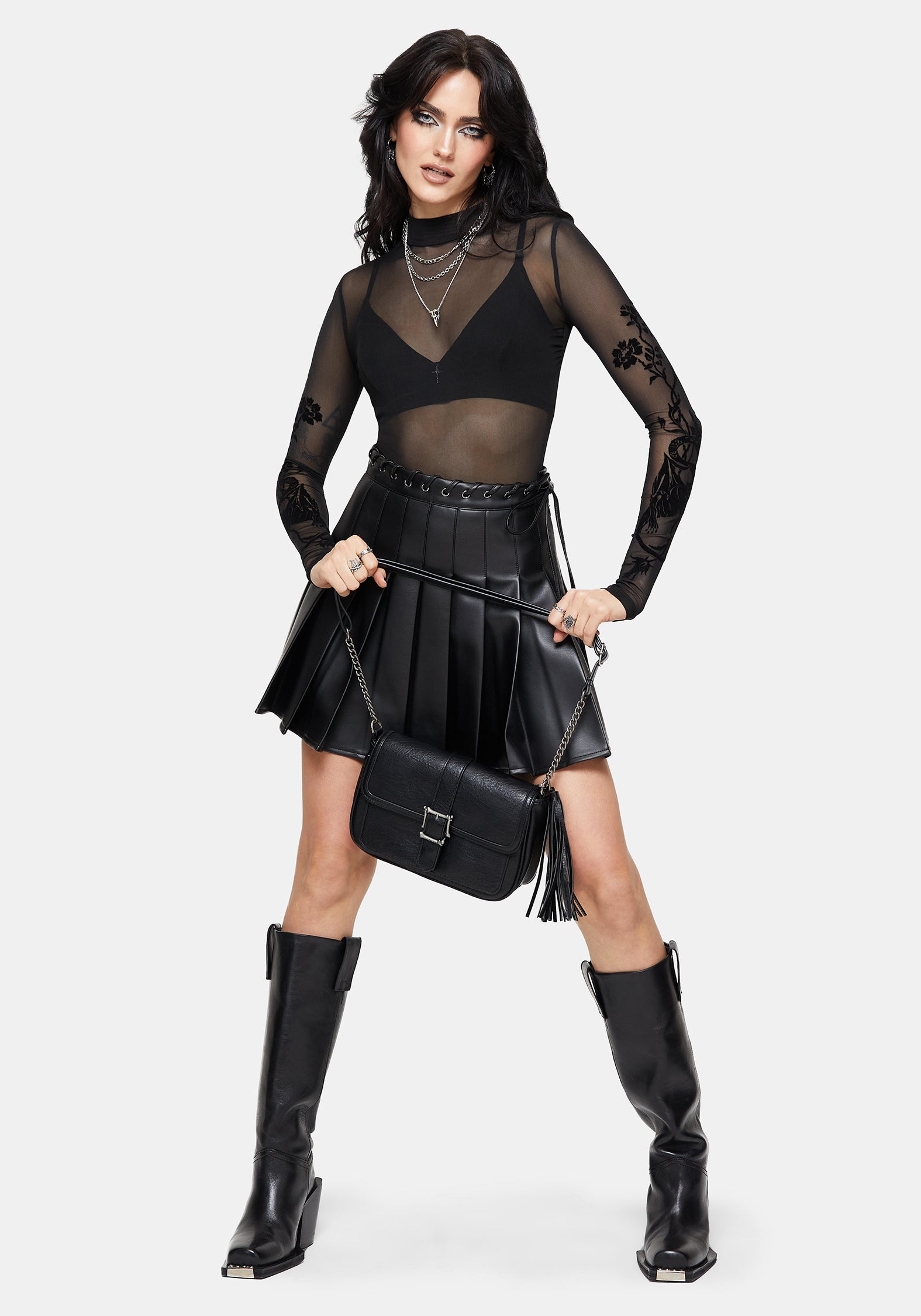 Tessa Beflockt Mesh Lang Mit Ärmeln Body