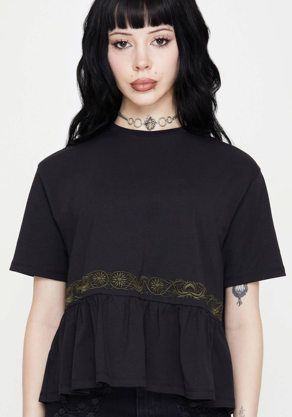 Fianna Bestickt Rüsche Saum Kurz T-Shirt
