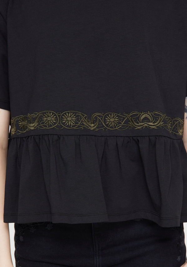 Fianna Bestickt Rüsche Saum Kurz T-Shirt
