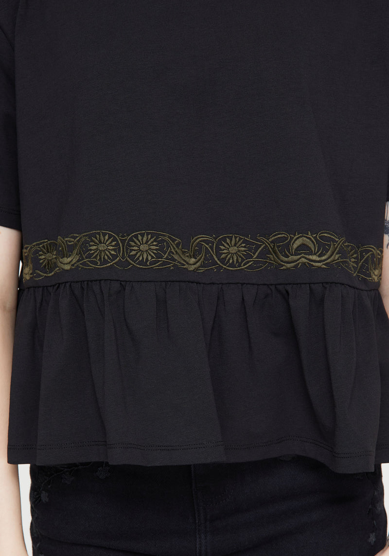 Fianna Bestickt Rüsche Saum Kurz T-Shirt