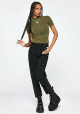 Bryony Striped Crop Top - Olive Green