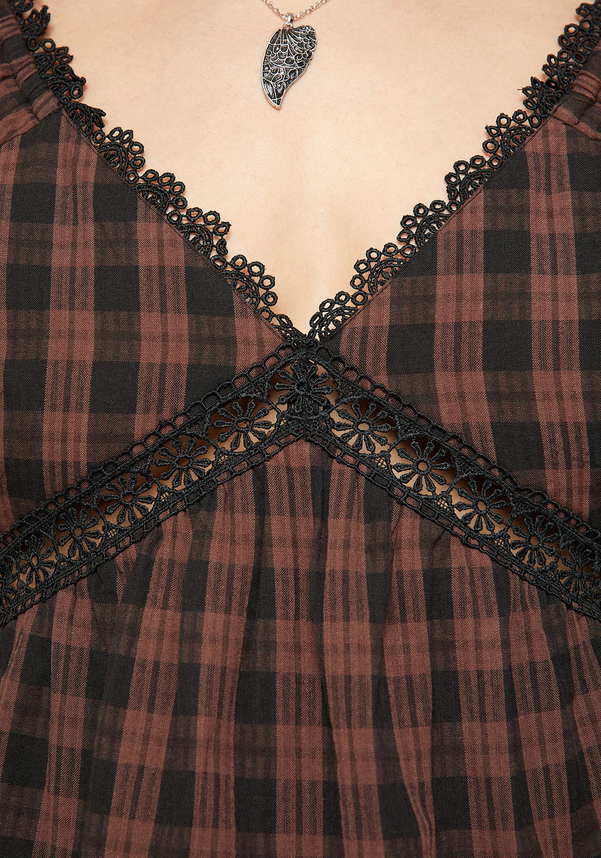 Ava Gingham Lang Mit Ärmeln Bluse