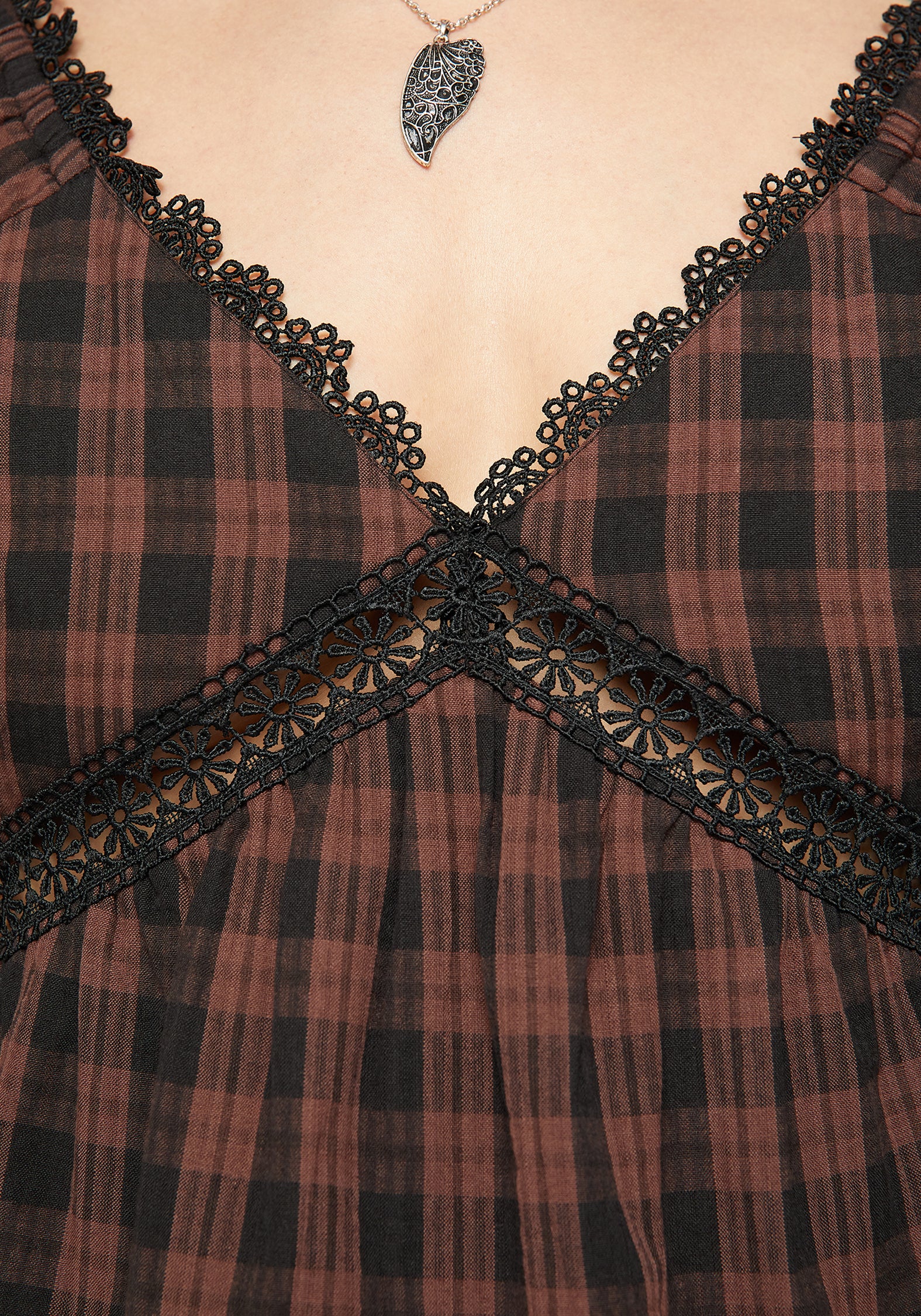 Ava Gingham Lang Mit Ärmeln Bluse