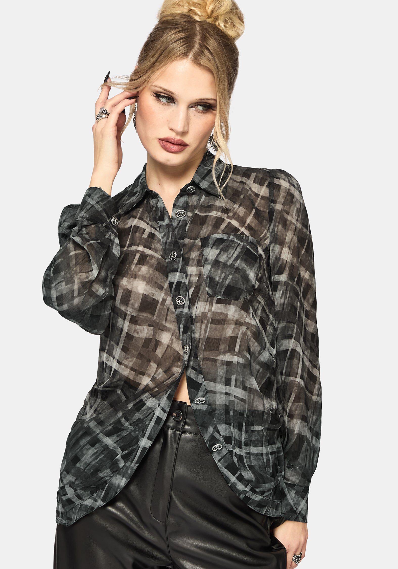 Rhoswen Snake Check Cross Over Long Sleeved Shirt EU 38