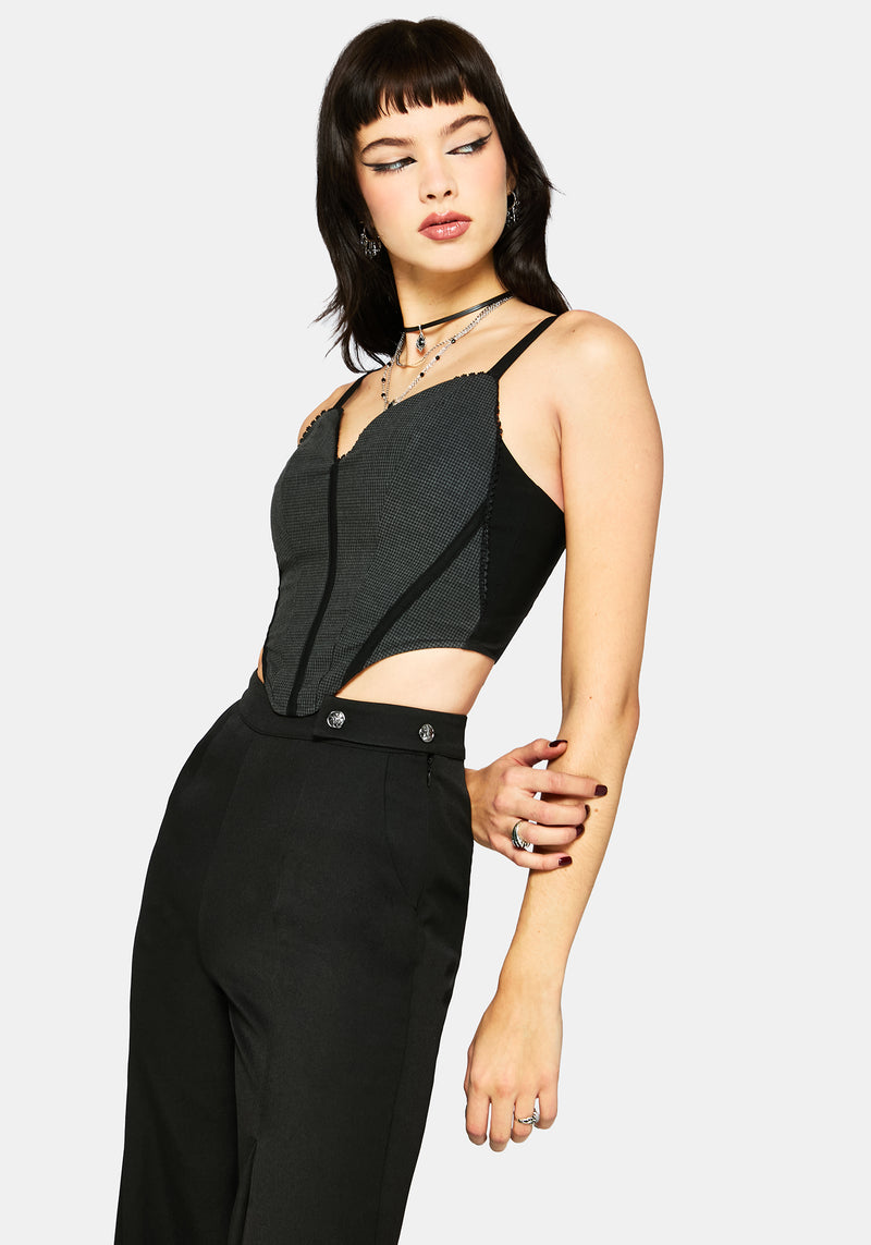 Pyra Houndstooth Lace Corset Top