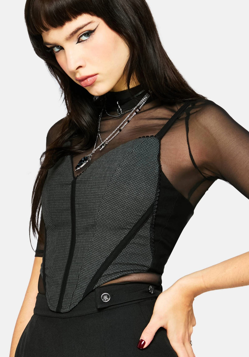 Pyra Houndstooth Lace Corset Top
