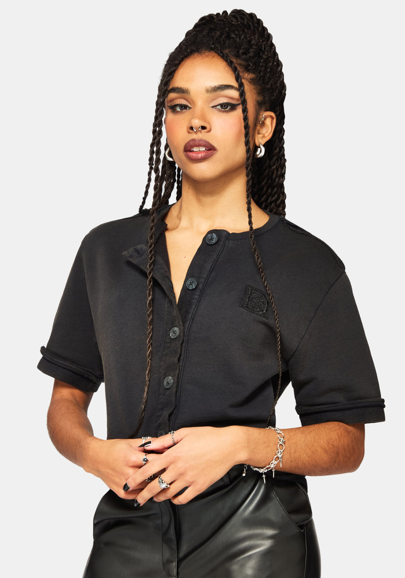 Irla Embroidered Short Sleeve Button Down Sweat