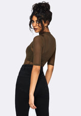Jinx Mesh Kurz Ärmel Top - Khaki Grün