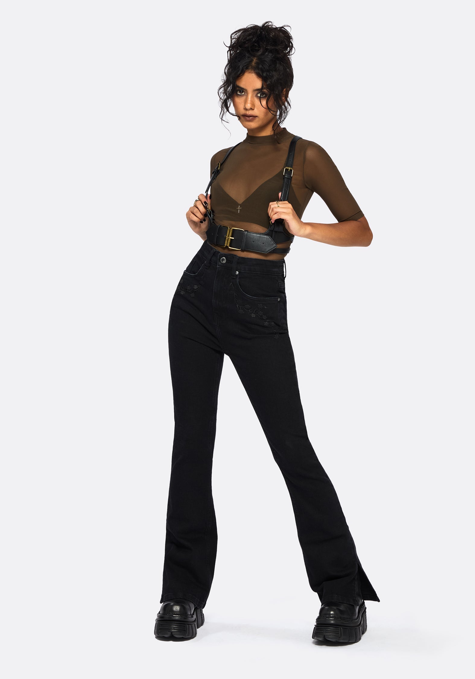 Jinx Mesh Kurz Ärmel Top - Khaki Grün
