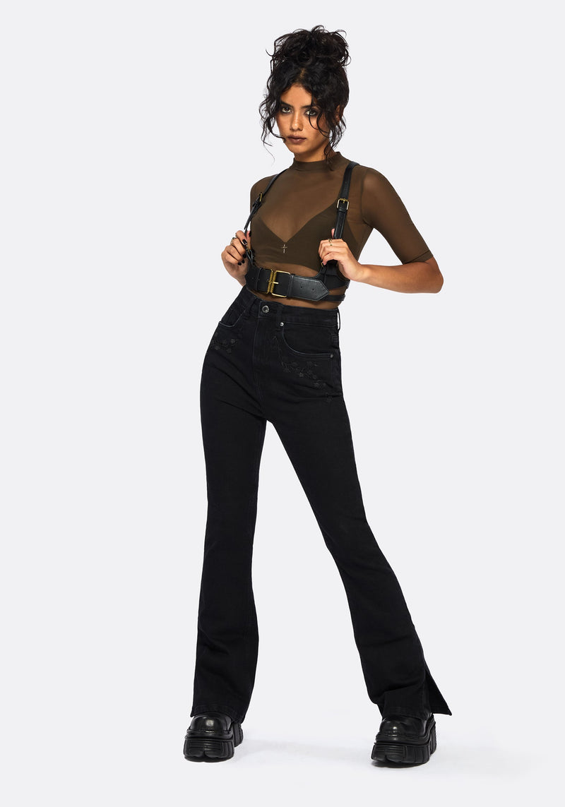 Jinx Mesh Kurz Ärmel Top - Khaki Grün