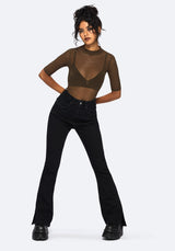 Jinx Mesh Kurz Ärmel Top - Khaki Grün