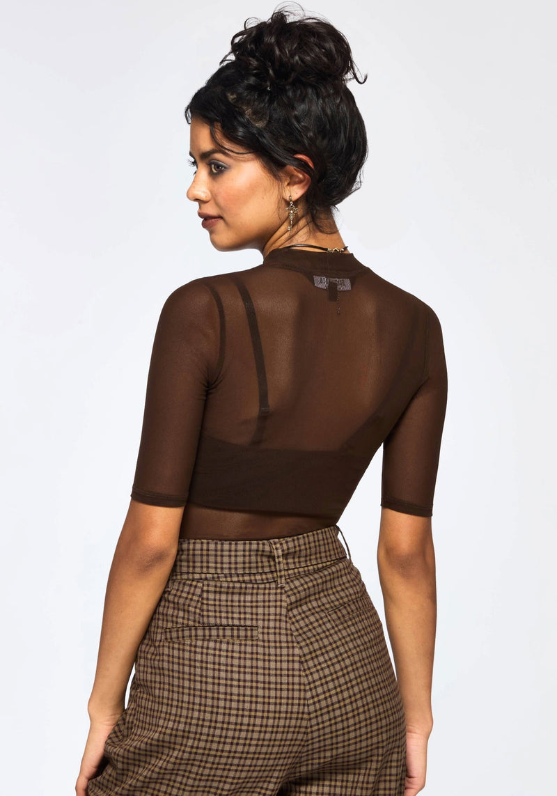 Jinx Mesh Kurz Ärmel Top - Braun