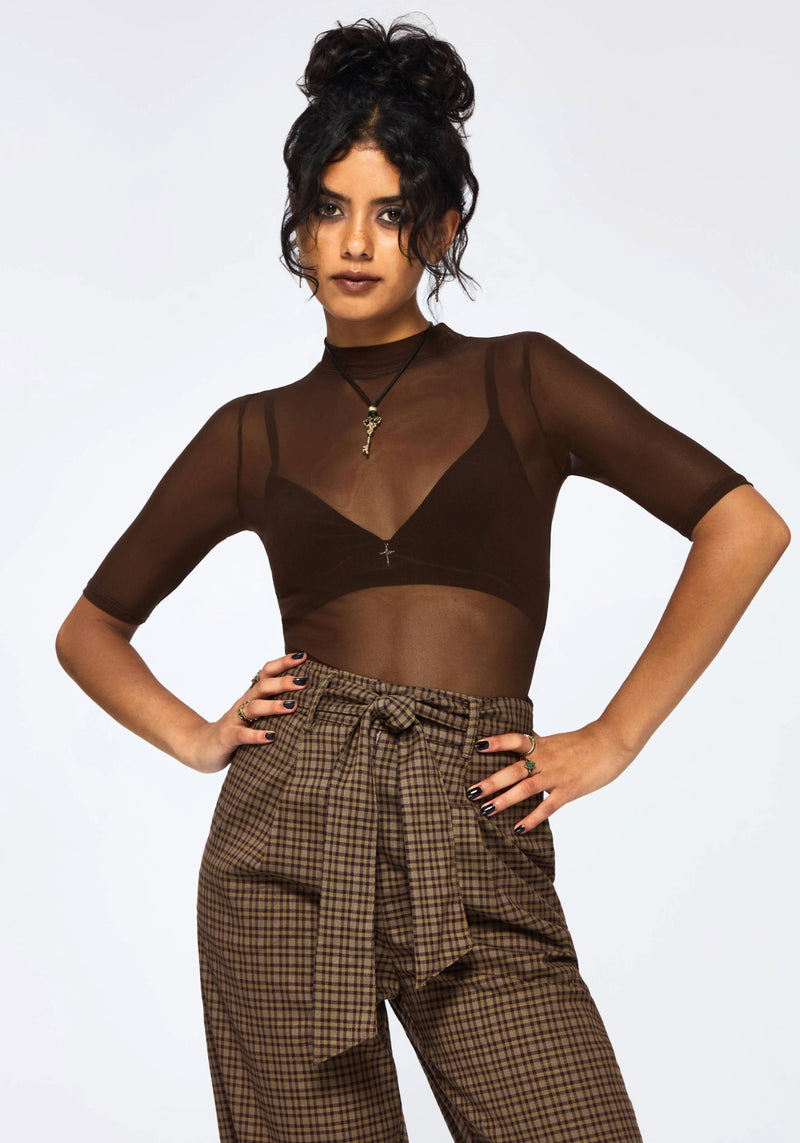Jinx Mesh Kurz Ärmel Top - Braun