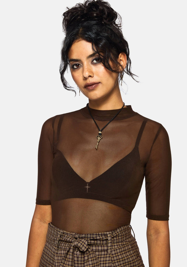 Jinx Mesh Kurz Ärmel Top - Braun