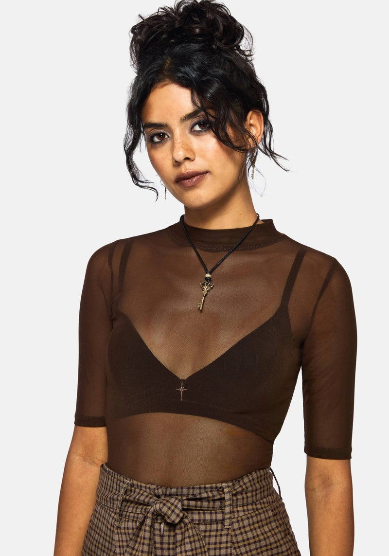 Jinx Mesh Kurz Ärmel Top - Braun