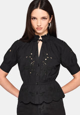 Posy Bestickt Krawatte Hals Bluse