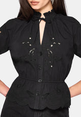 Posy Bestickt Krawatte Hals Bluse