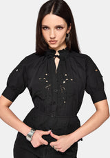 Posy Bestickt Krawatte Hals Bluse