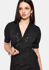Posy Bestickt Krawatte Hals Bluse