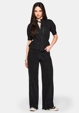 Posy Bestickt Krawatte Hals Bluse