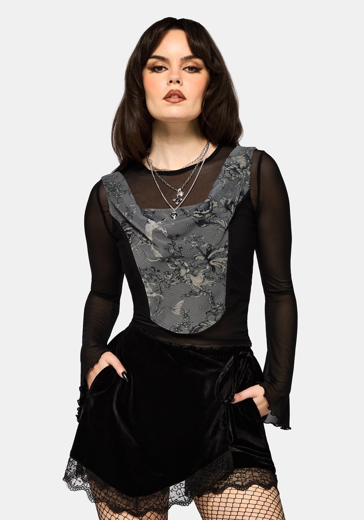 Merunicorn Enchanted Wald Druck Chiffon Kapuze Korsett Top