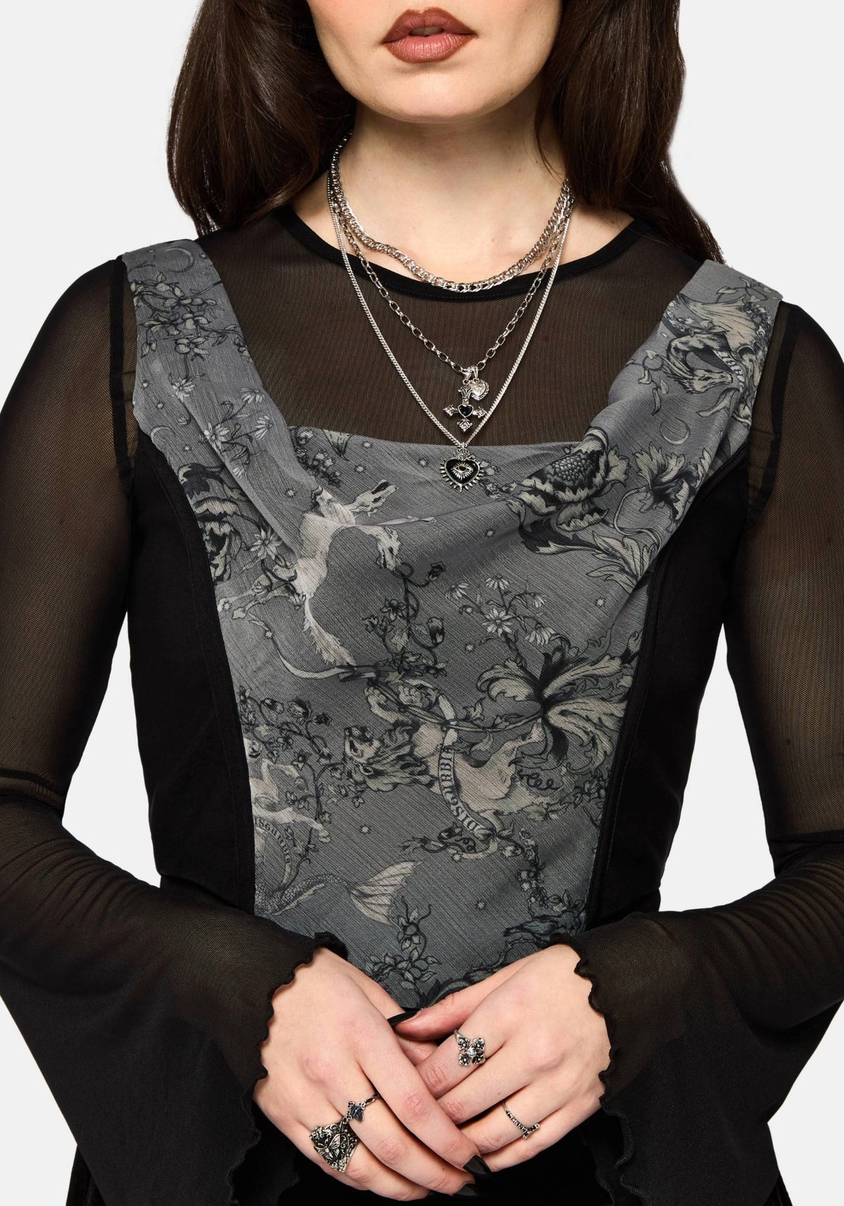 Merunicorn Enchanted Wald Druck Chiffon Kapuze Korsett Top
