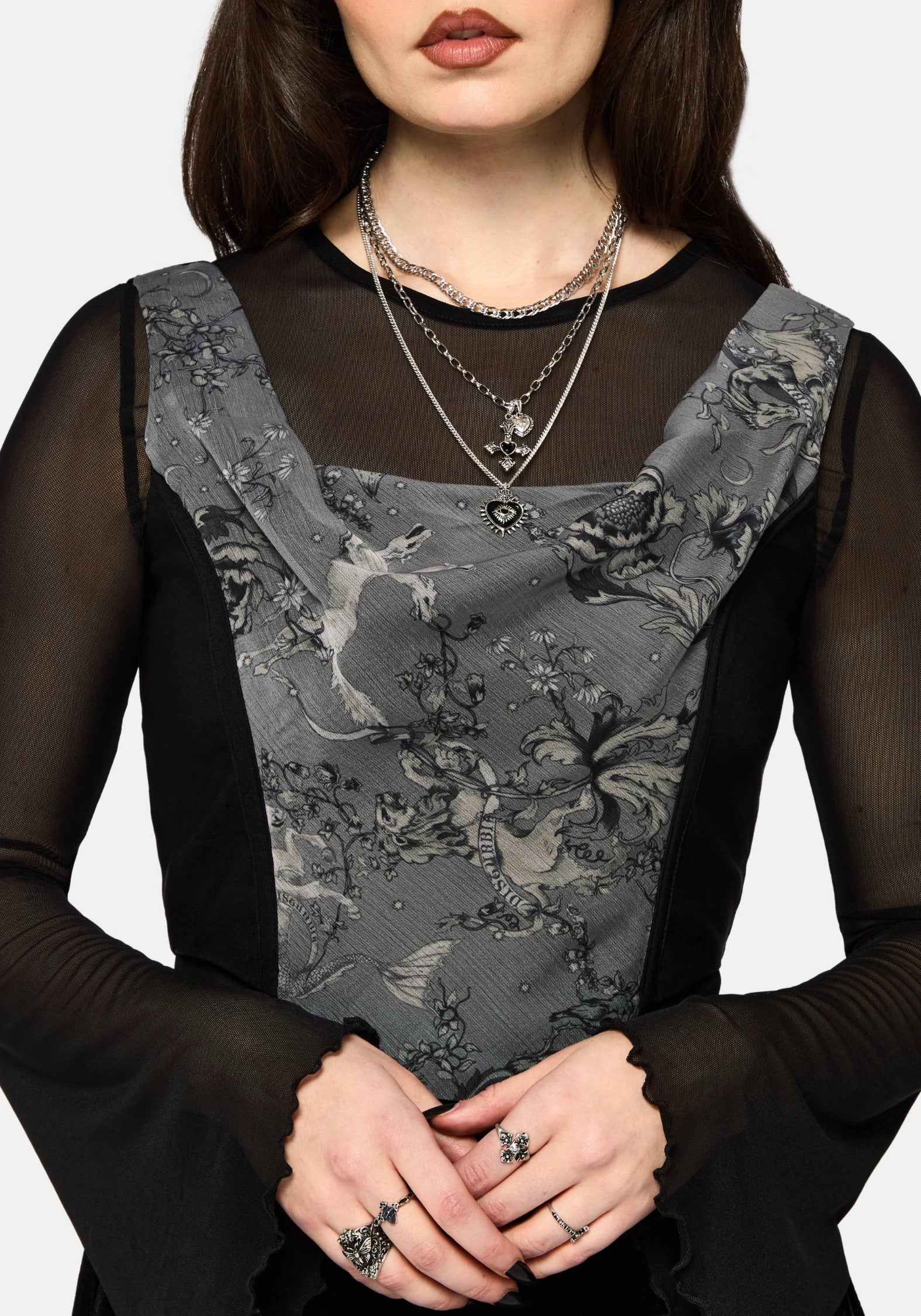 Merunicorn Enchanted Wald Druck Chiffon Kapuze Korsett Top