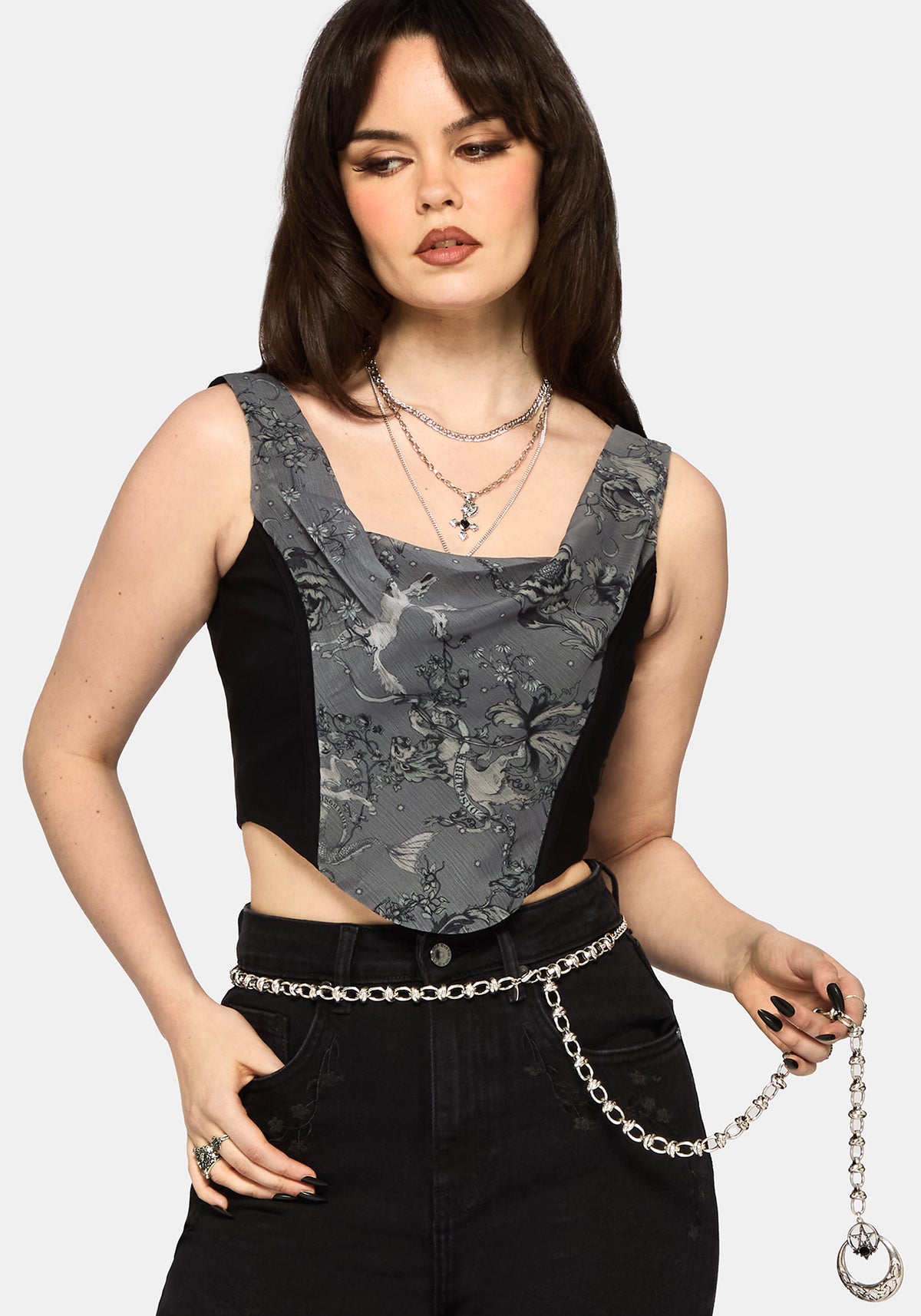 Merunicorn Enchanted Wald Druck Chiffon Kapuze Korsett Top