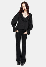 Cassidy Knittern Dichter Ärmel Spitze Hoch Bluse