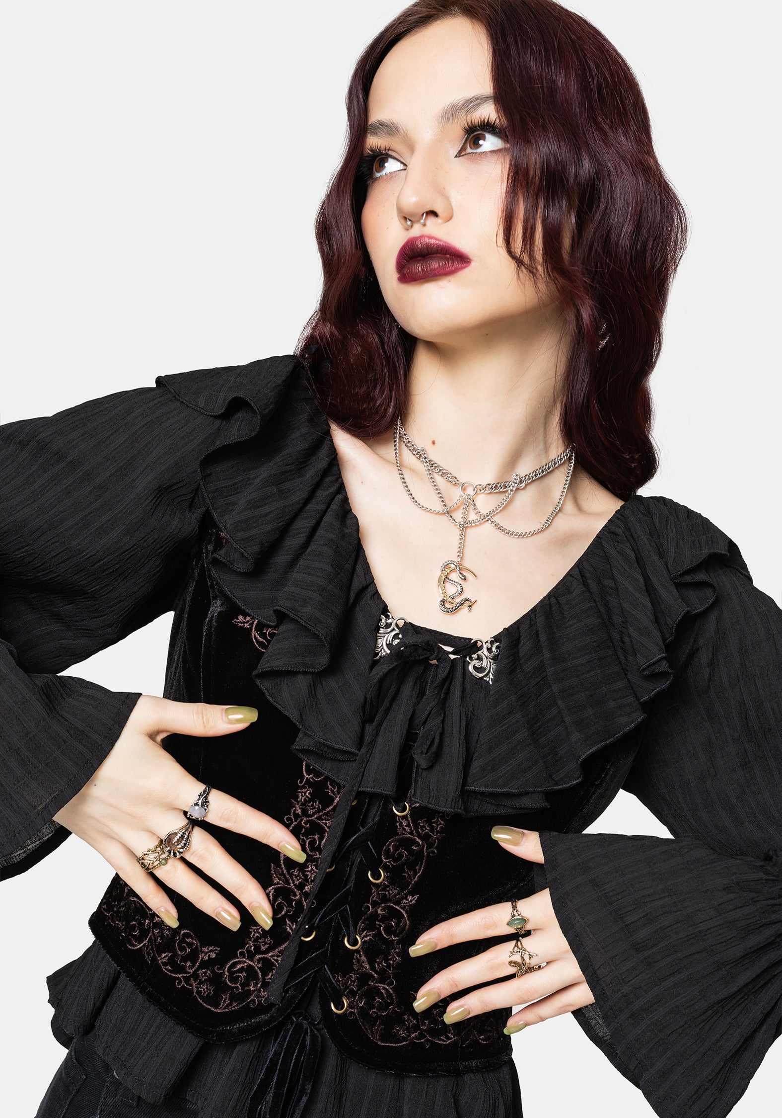 Cassidy Crinkle Sleeve Lace Up Blouse