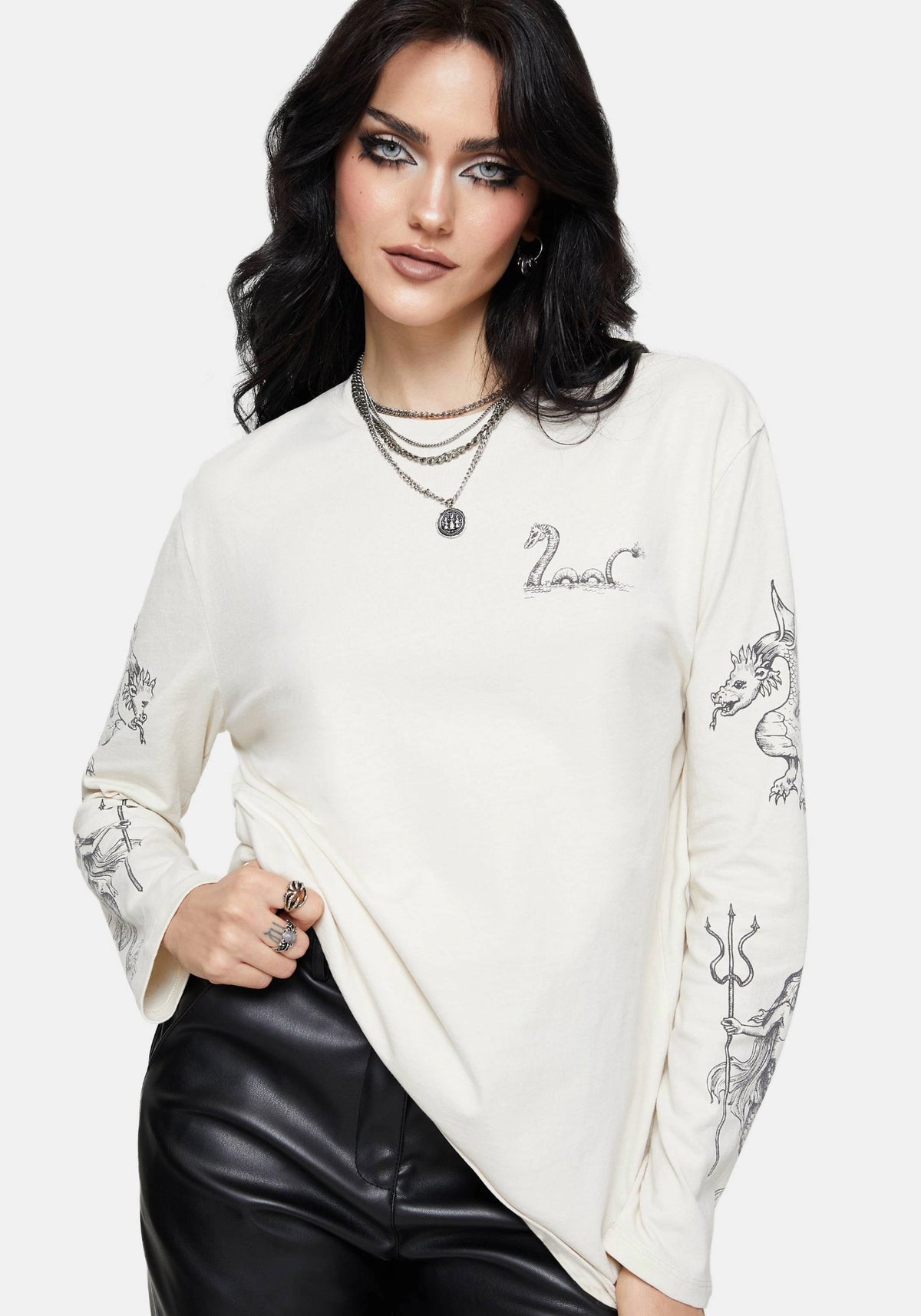 Fenrys Mittelalterlich Map Lang Mit Ärmeln Creme T-Shirt