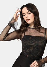 Haunt Fluted Long Sleeved Mesh Print Top