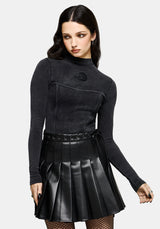 Uma Bestickt Genäht Ribbed Lang Mit Ärmeln Top