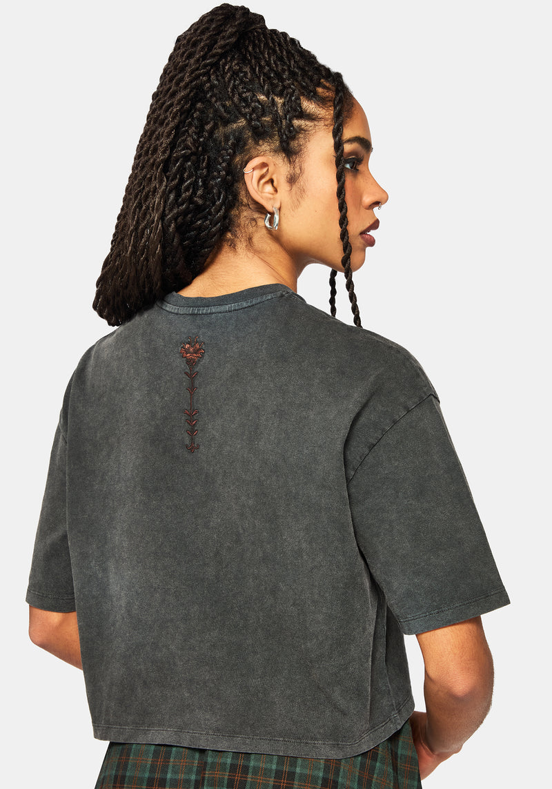 Mai Twin Flame Embroidered Dragon Print Boxy Tee