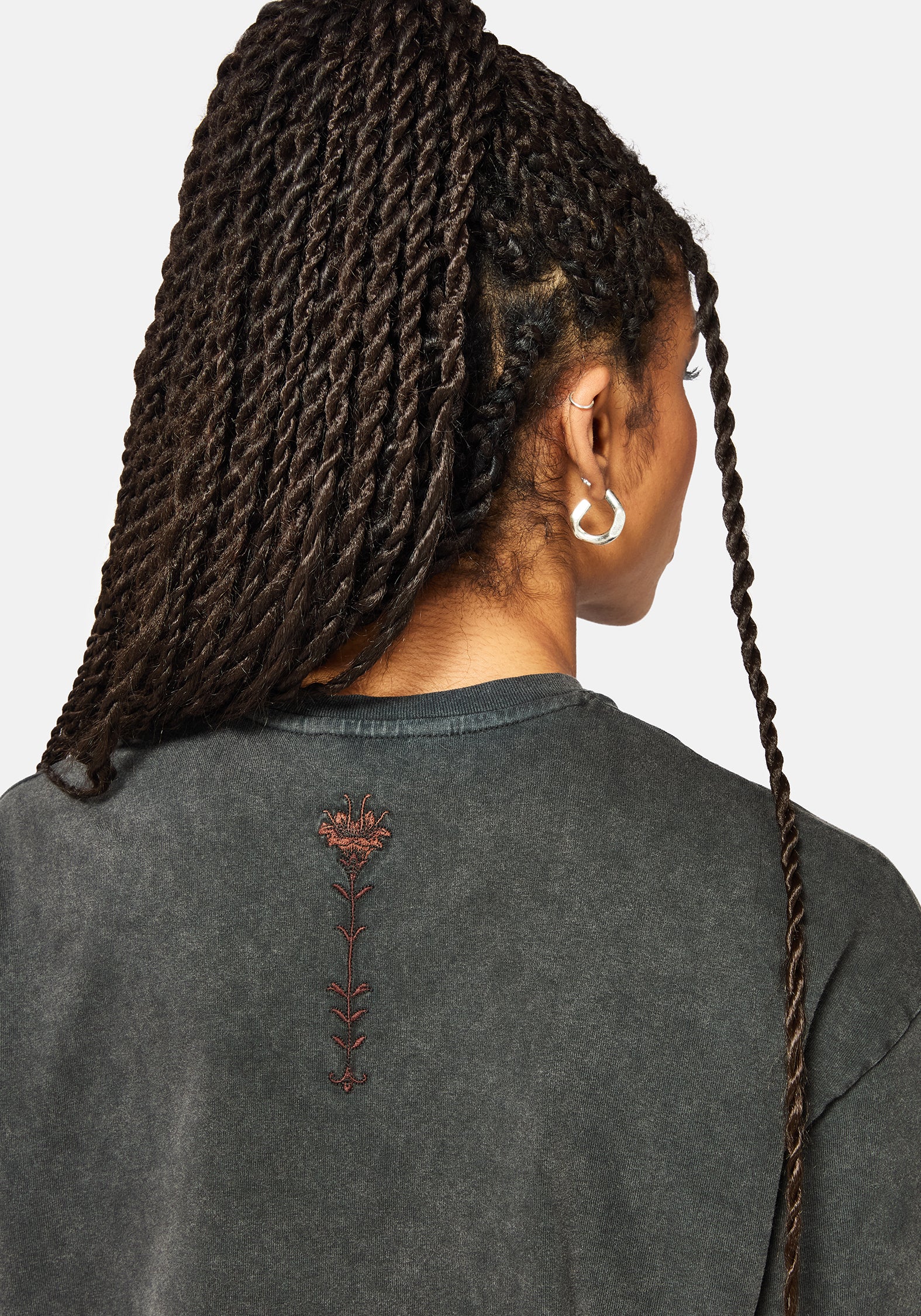 Mai Twin Flamme Bestickt Drache Druck Kastenförmig T-Shirt