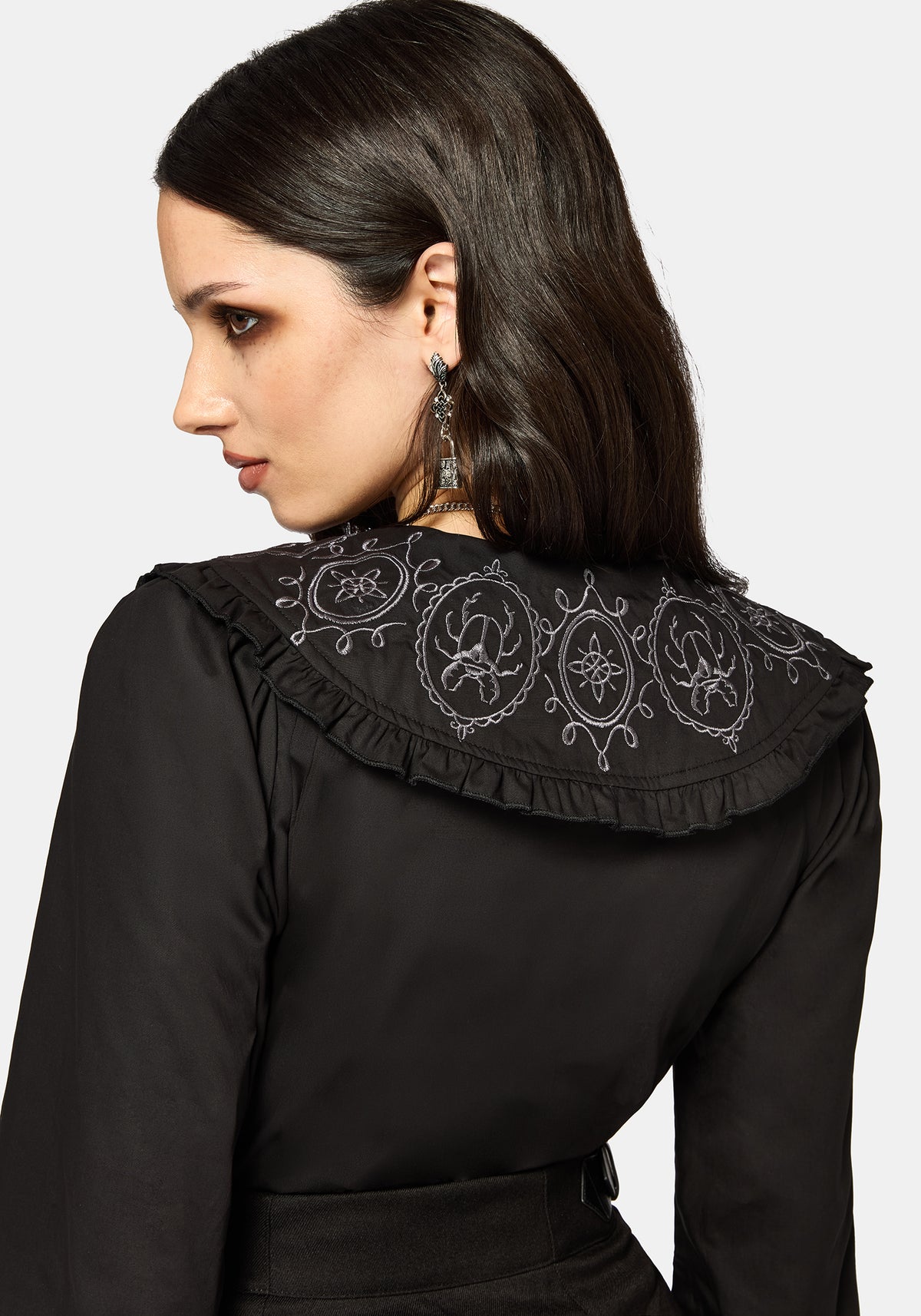 Alira Bug Embroidered Collar Long Sleeved Blouse