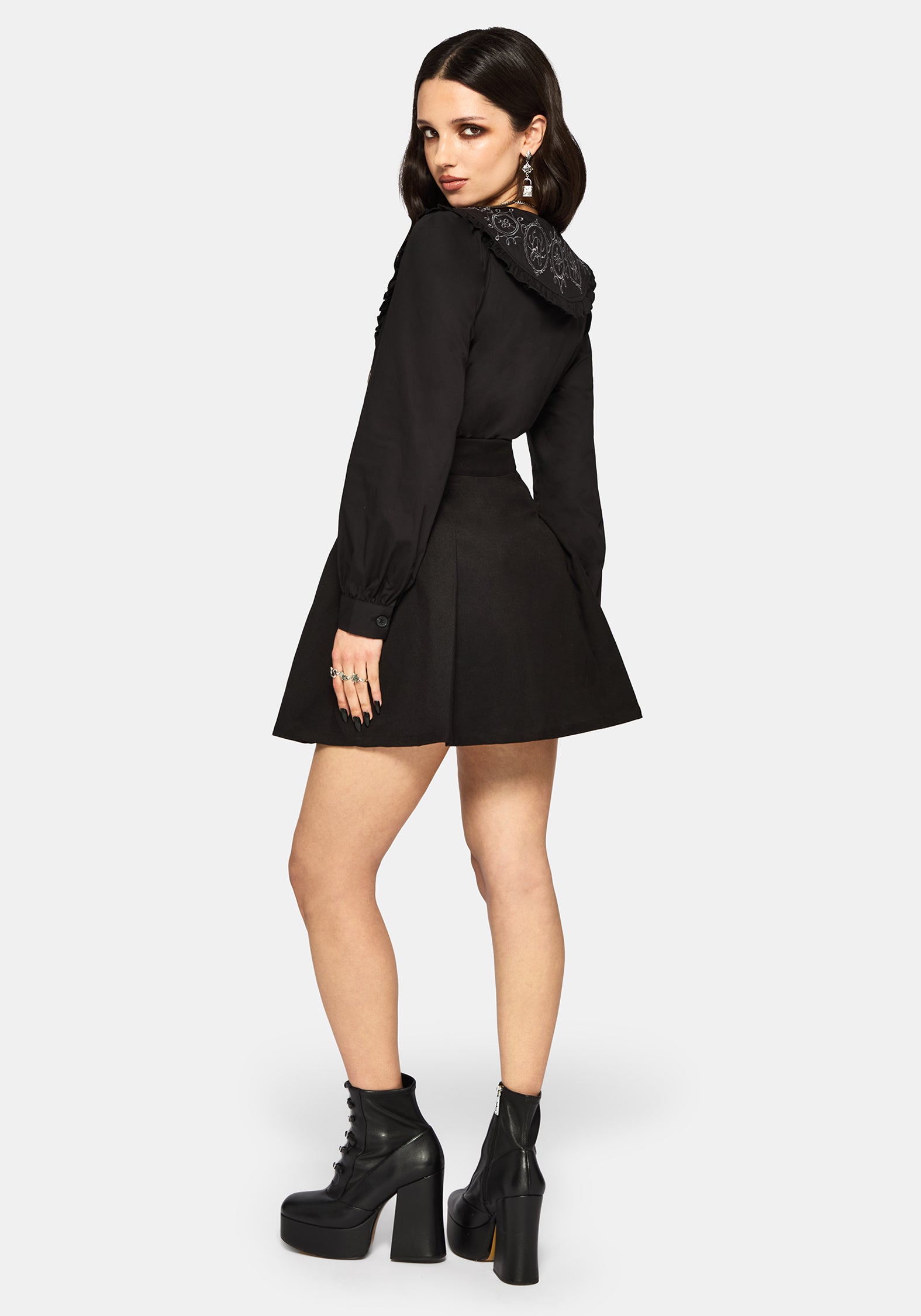 Alira Bug Embroidered Collar Long Sleeved Blouse