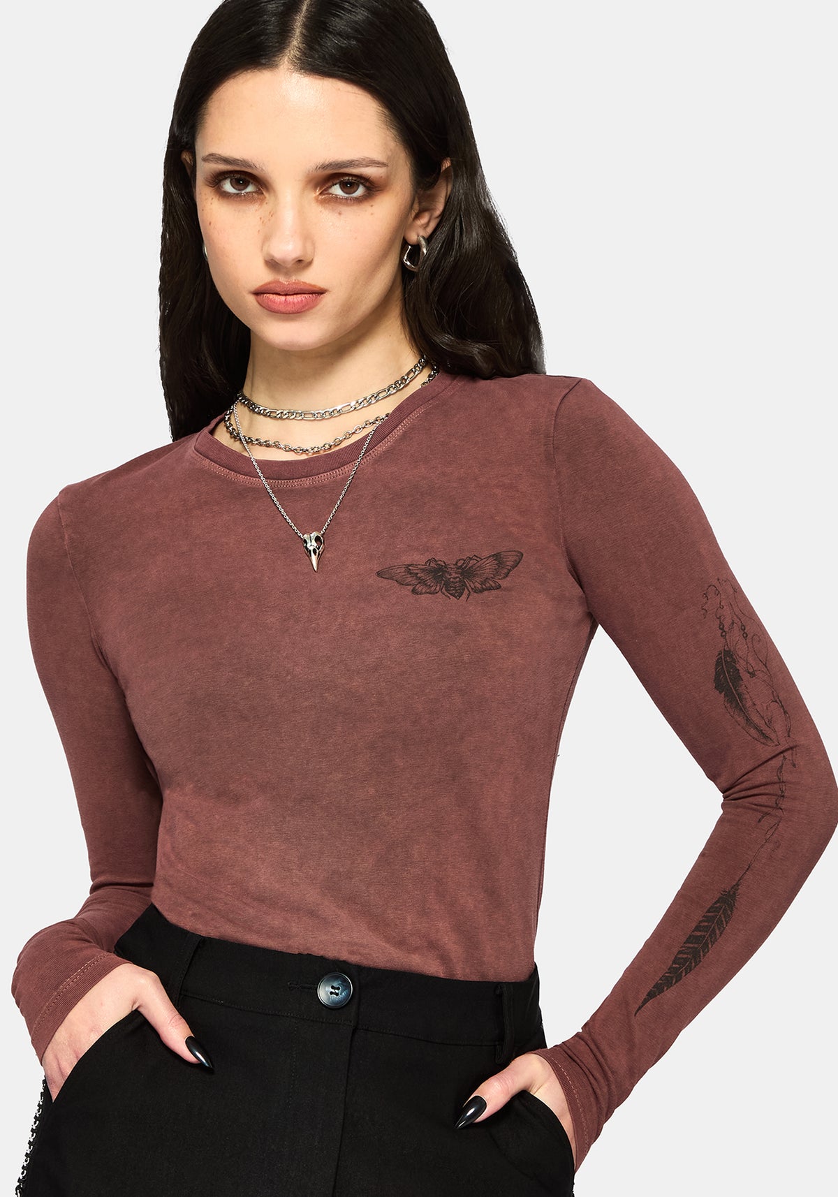 Wicked Feather Lang Mit Ärmeln Passgenau T-Shirt