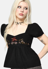 Genevra Bestickt Babydoll Top